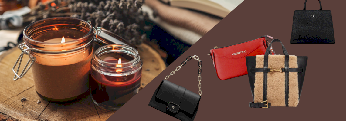 Handtaschen mit Herbstdekoration